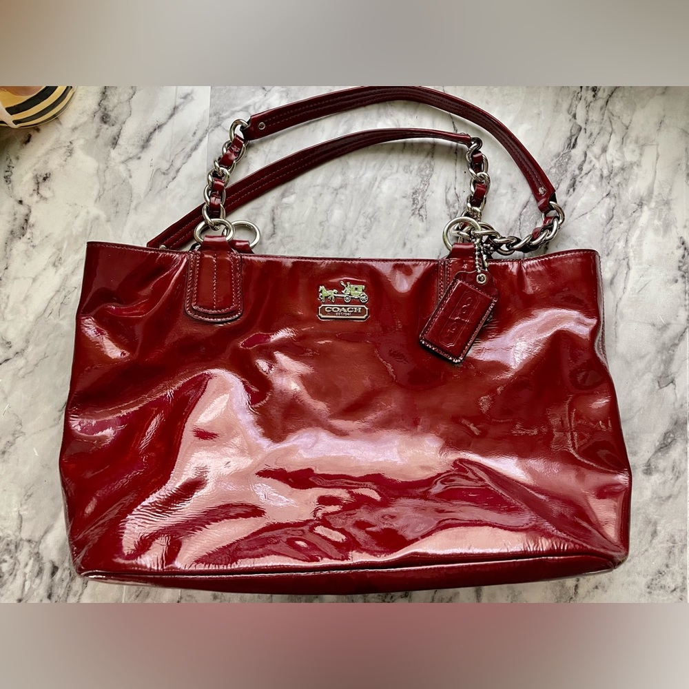 Coach Chelsea red patten leather tote